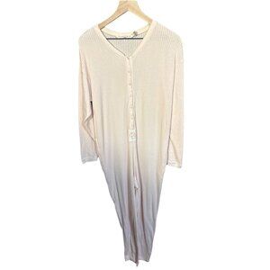 Victorias Secret Womens Pink Long Johns Romper Size M 100% Cotton Button-Front